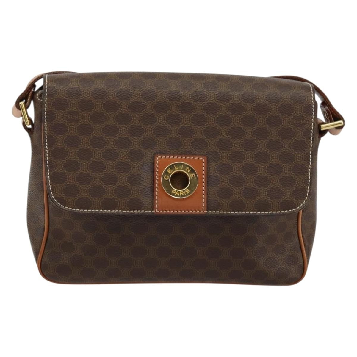 Celine Vintage Macadam Circle Logo Shoulder Bag Canvas And Leather Brown Canvas Shoulder Bag Bag