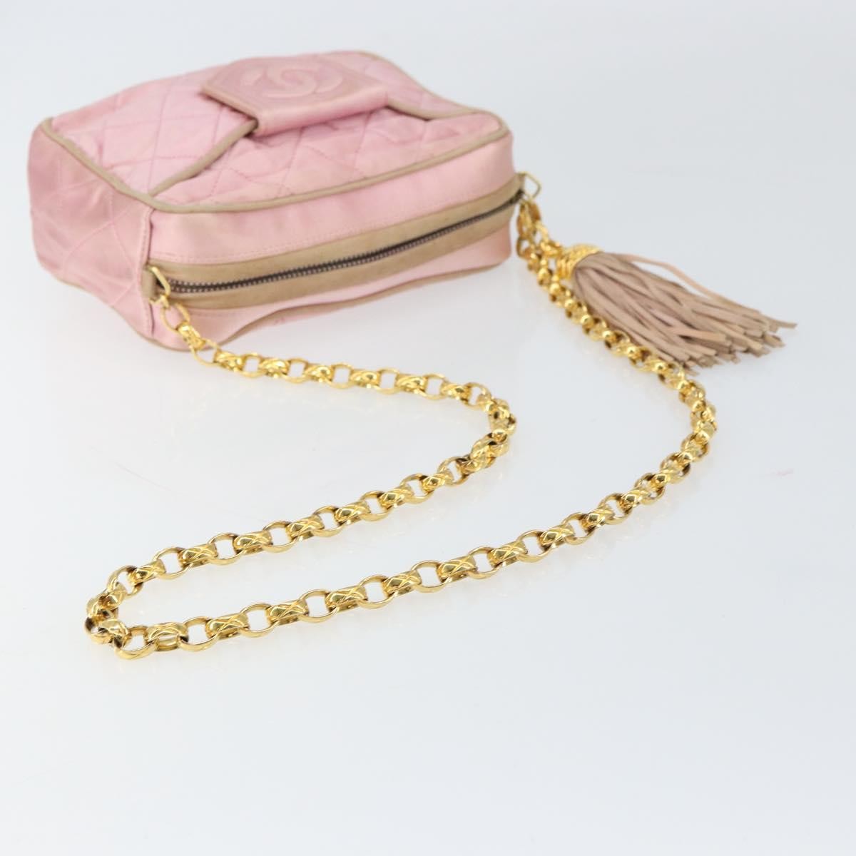 Chanel Vintage Camera Tassel Bag Satin Pink Satin Shoulder Bag Bag