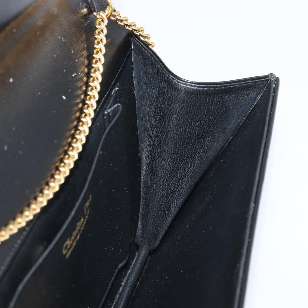 Christian Dior Vintage Cd Chain Flap Shoulder Bag Leather Black Leather Shoulder Bag Bag (Pre-Owned)