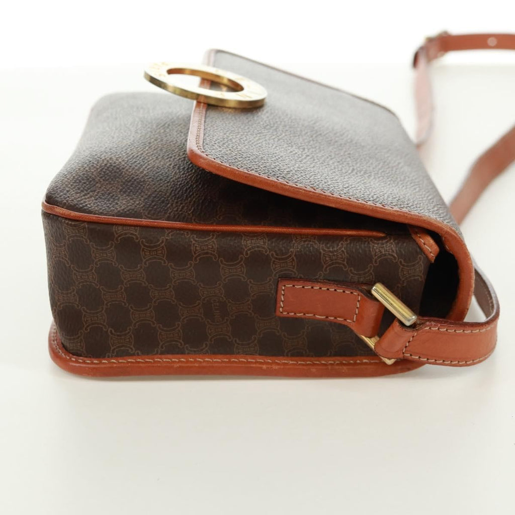 Celine Vintage Macadam Circle Logo Shoulder Bag Canvas And Leather Brown Canvas Shoulder Bag Bag