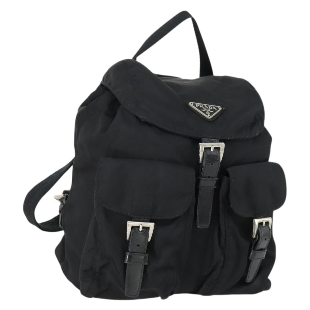 Prada Vela Double Front Pocket Backpack Tessuto With Saffiano Leather Black Nylon Backpack Bag
