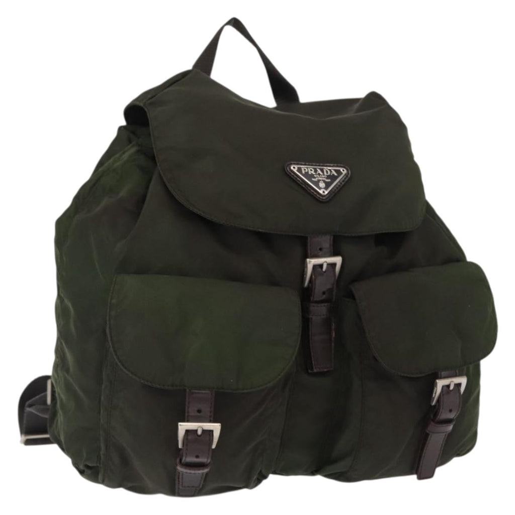 Prada Double Front Pocket Backpack Tessuto Khaki Nylon Backpack Bag