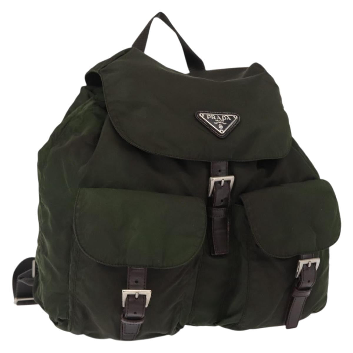 Prada Double Front Pocket Backpack Tessuto Khaki Nylon Backpack Bag