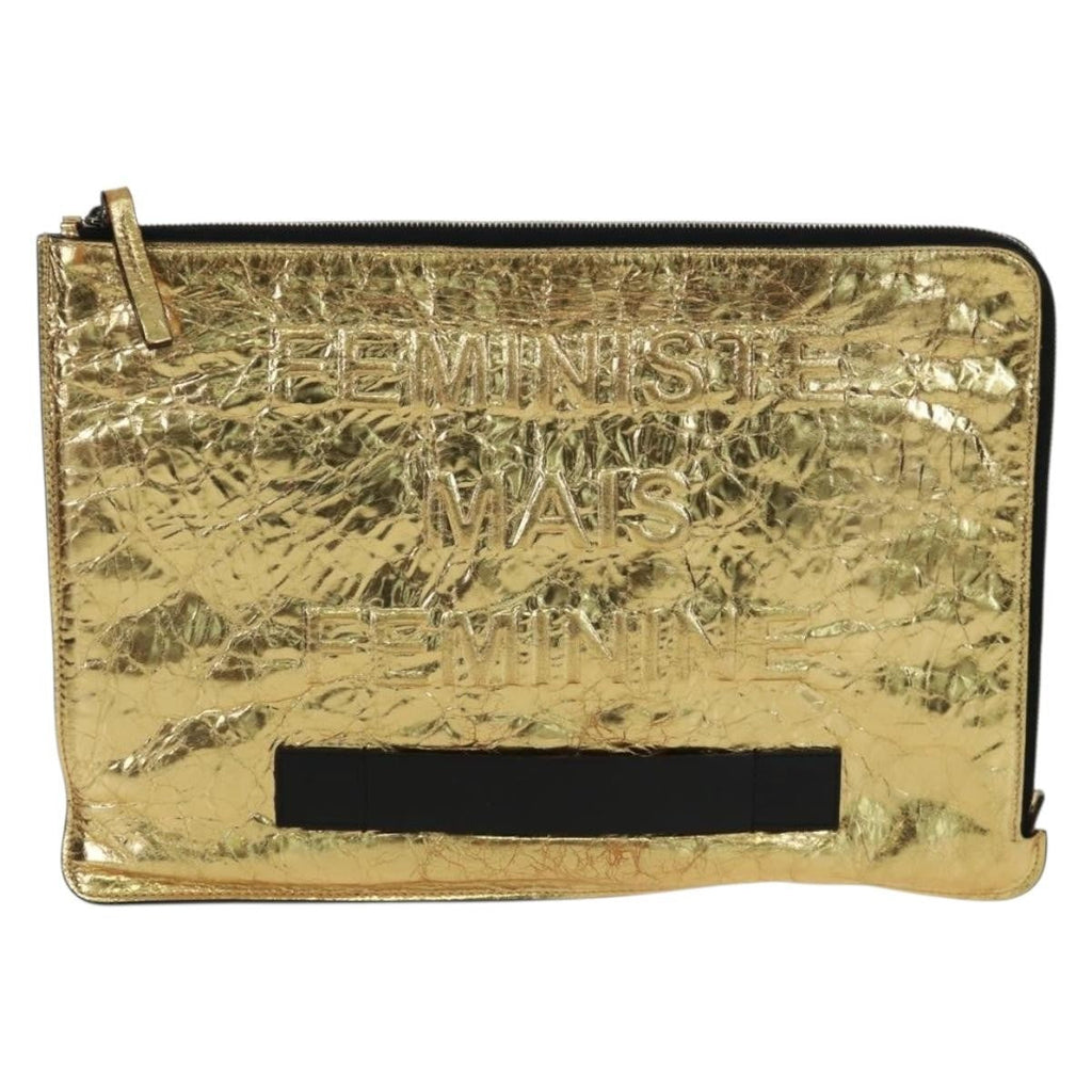 Chanel Feminine Pouch Crinkled Leather Gold Leather Clutche & Pouche Bag
