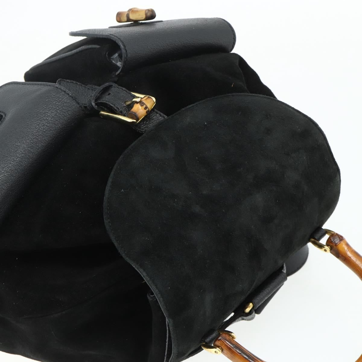 Gucci Vintage Bamboo Backpack Suede Black Suede Backpack Bag (Pre-Owned)