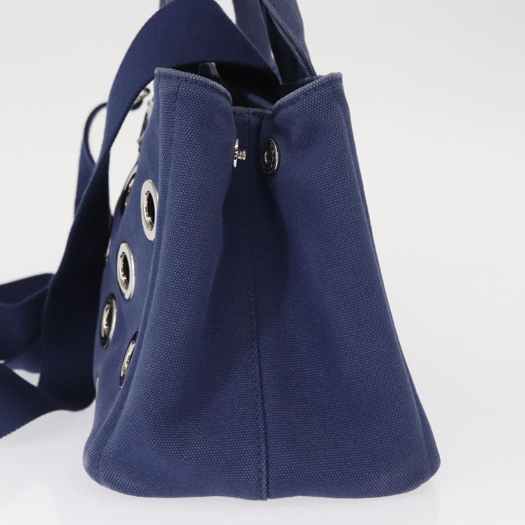 Prada Canapa Convertible Tote Grommet Embellished Canvas Blue Canvas Tote Bag Bag