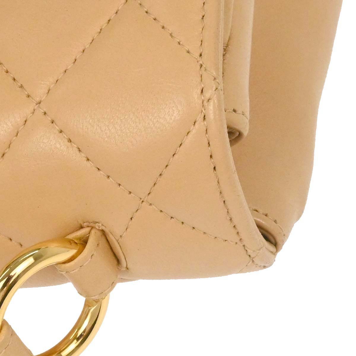 Chanel Vintage Top Handle Flap Bag Quilted Lambskin Beige Leather Handbag