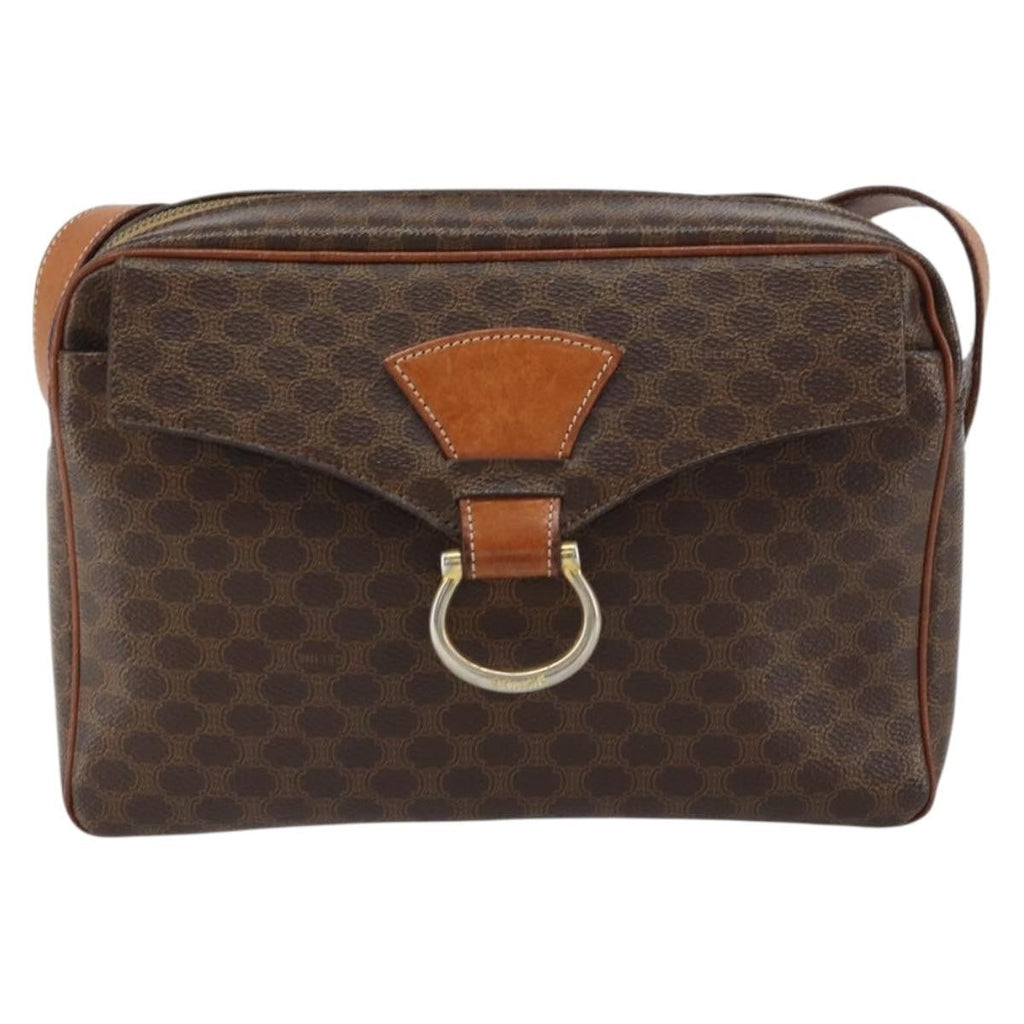 Celine Vintage Macadam Shoulder Bag Canvas And Leather Brown Canvas Shoulder Bag Bag