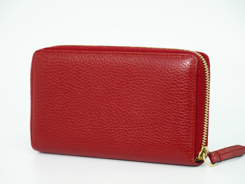 Gucci Gg Marmont Zip Around Wallet Leather Red Leather Wallets Accessory (Pre-Owned)