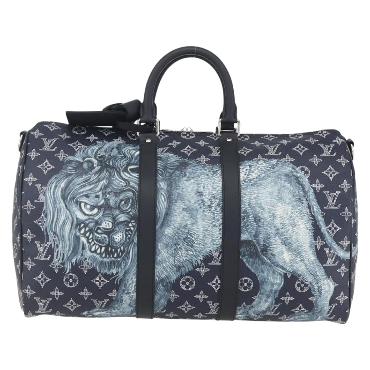 Louis Vuitton Keepall Bandouliere Bag Limited Edition Chapman Savane Monogram Canvas Navy Canvas Travel Bag