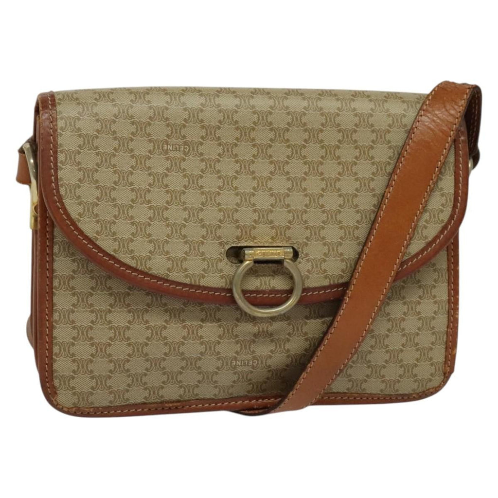 Celine Macadam Shoulder Bag Pvc Leather Beige Canvas Bag