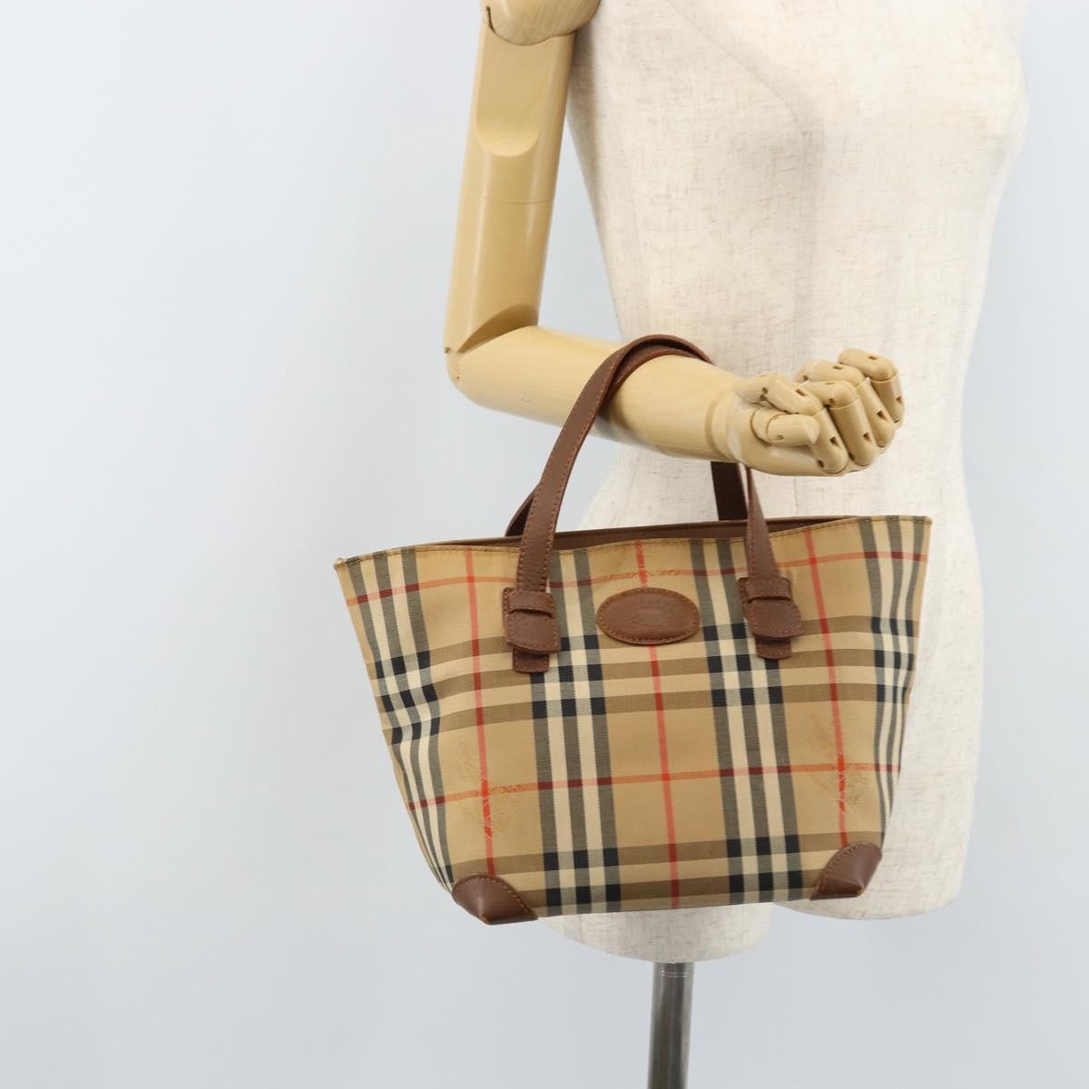 Burberry Nova Check Tote Canvas Check Pattern Beige Canvas Tote Bag