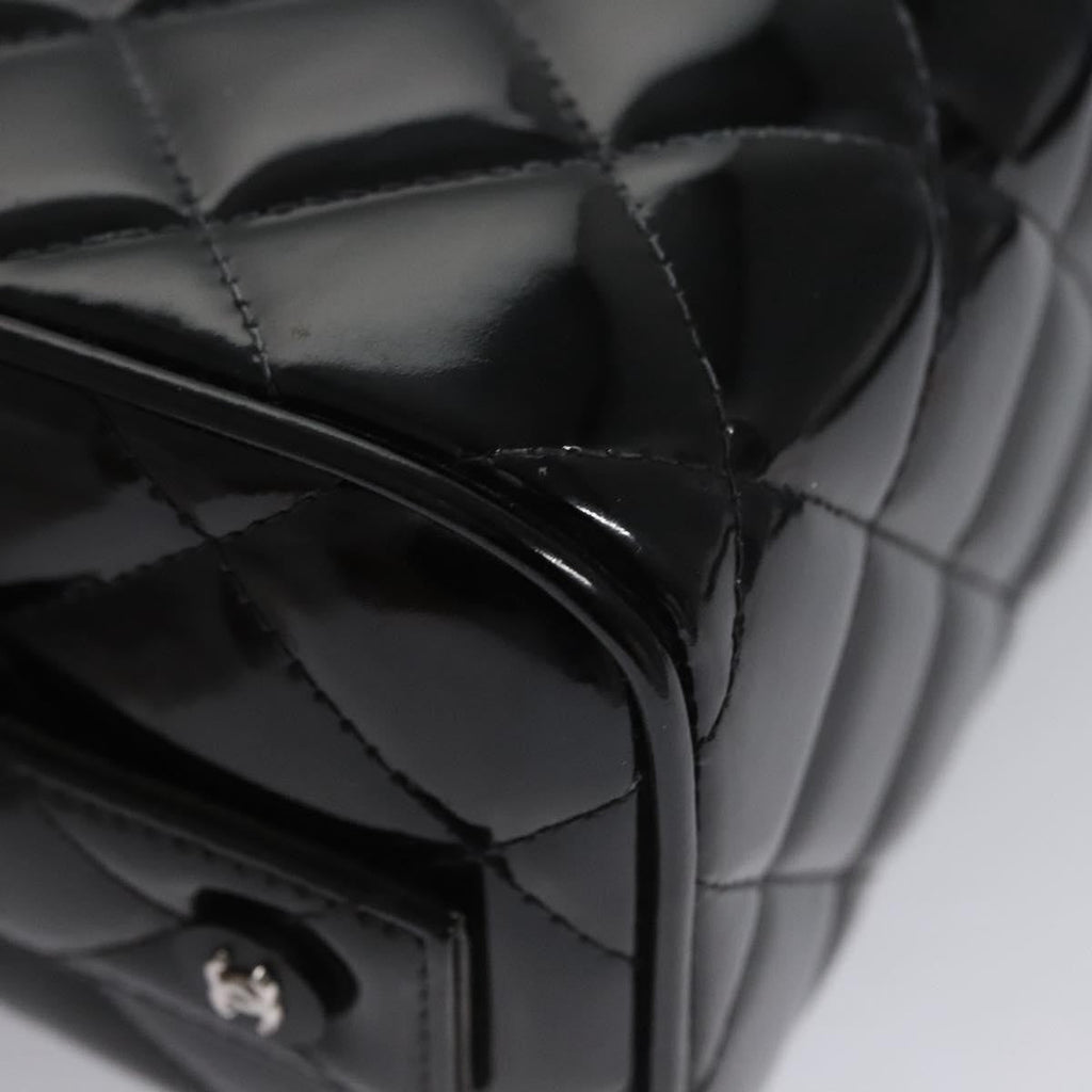 Chanel Vintage Metal Box Bag Quilted Patent Black Patent_Leather Handbag