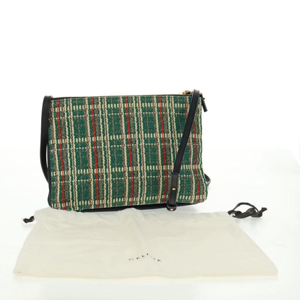 Celine Trio Crossbody Bag Tweed Green Tweed Shoulder Bag Bag