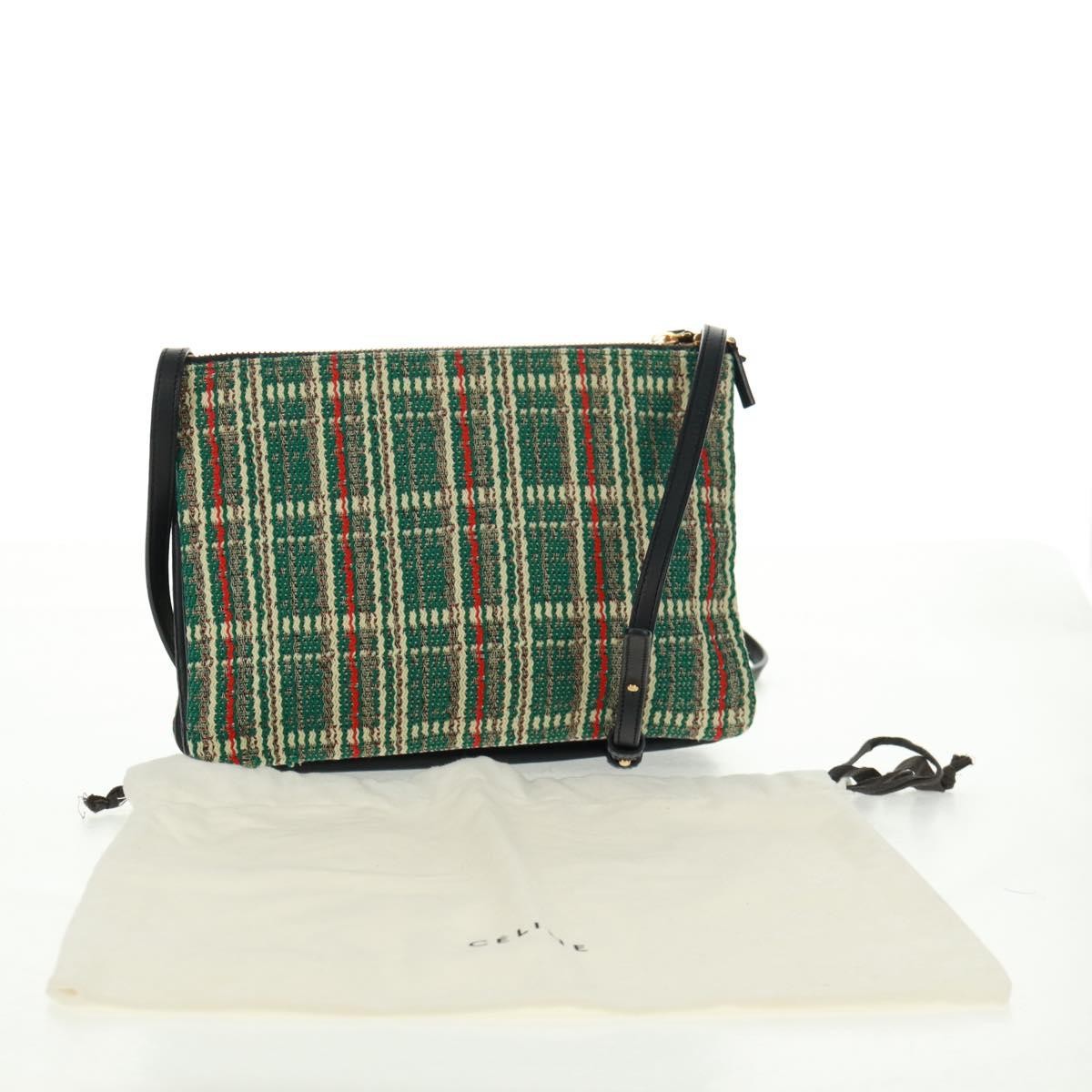 Celine Trio Crossbody Bag Tweed Green Tweed Shoulder Bag Bag