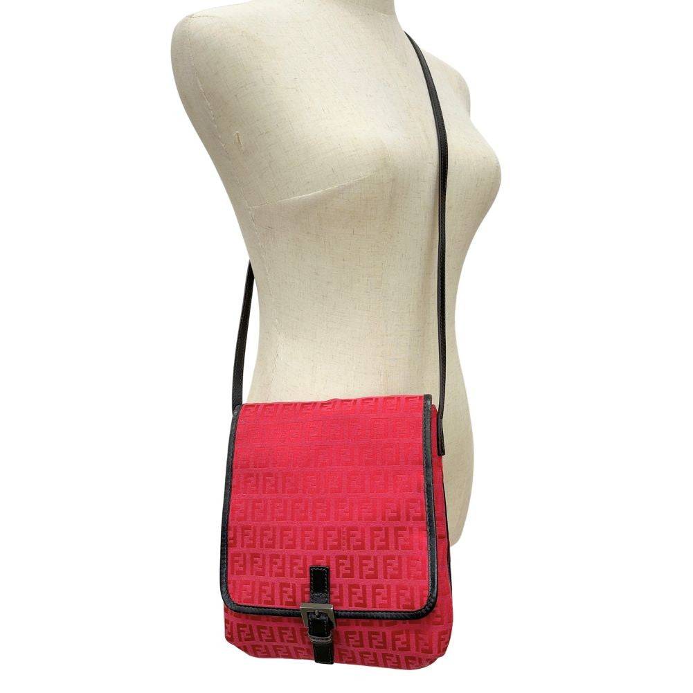 Fendi Flap Crossbody Bag Zucca Canvas Red Canvas Shoulder Bag Bag