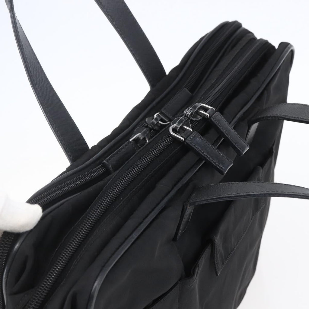 Prada Convertible Front Zip Briefcase Tessuto With Saffiano Leather Black Nylon Briefcase Bag