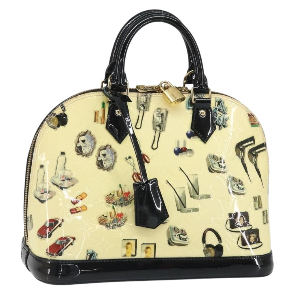 Louis Vuitton Alma Handbag Limited Edition Stickers Monogram Vernis White Patent_Leather Handbag
