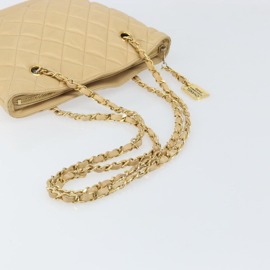 Chanel Vintage Cc Chain Shopper Quilted Leather Beige Leather Shoulder Bag Bag