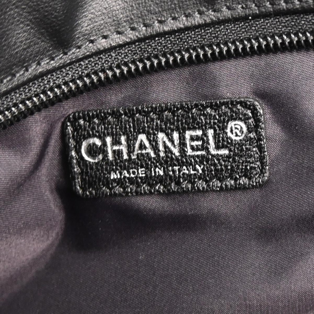 Chanel Biarritz Tote Quilted Coated Canvas Black Leather Tote Bag Bag