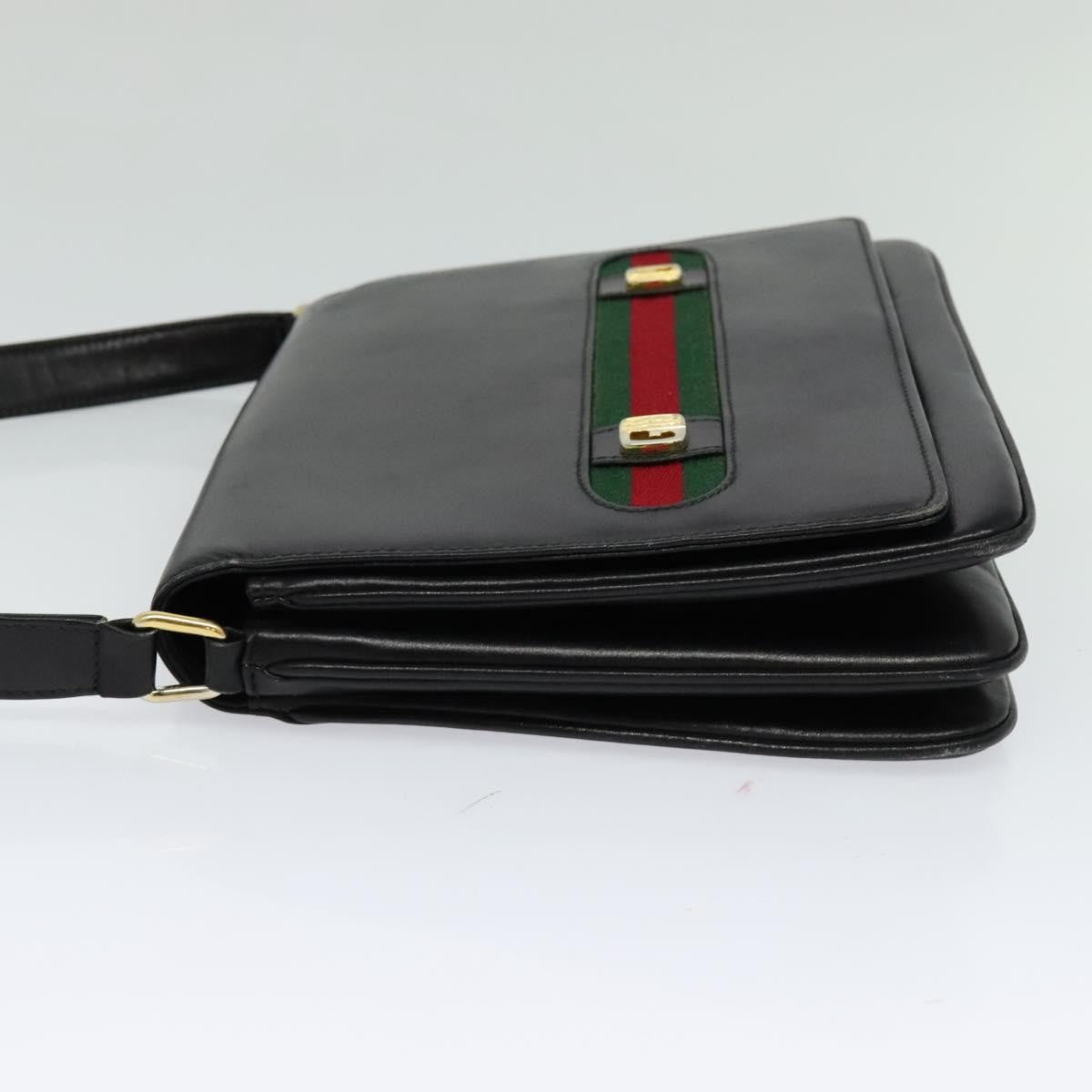 Gucci Sherry Line Shoulder Bag Leather Black Leather Shoulder Bag Bag (Pre-Owned)