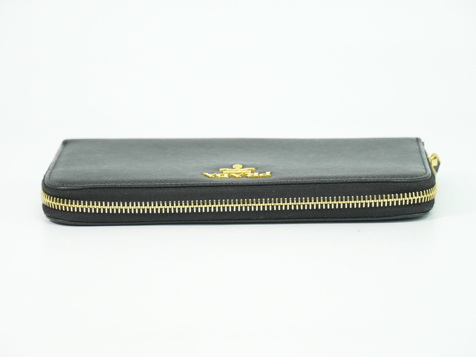 Prada Zip Around Tab Wallet Saffiano Leather Black Leather Wallets Accessory