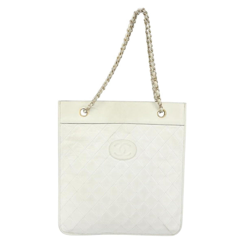 Chanel Vintage Shopper Tote Quilted Leather White Leather Tote Bag Bag