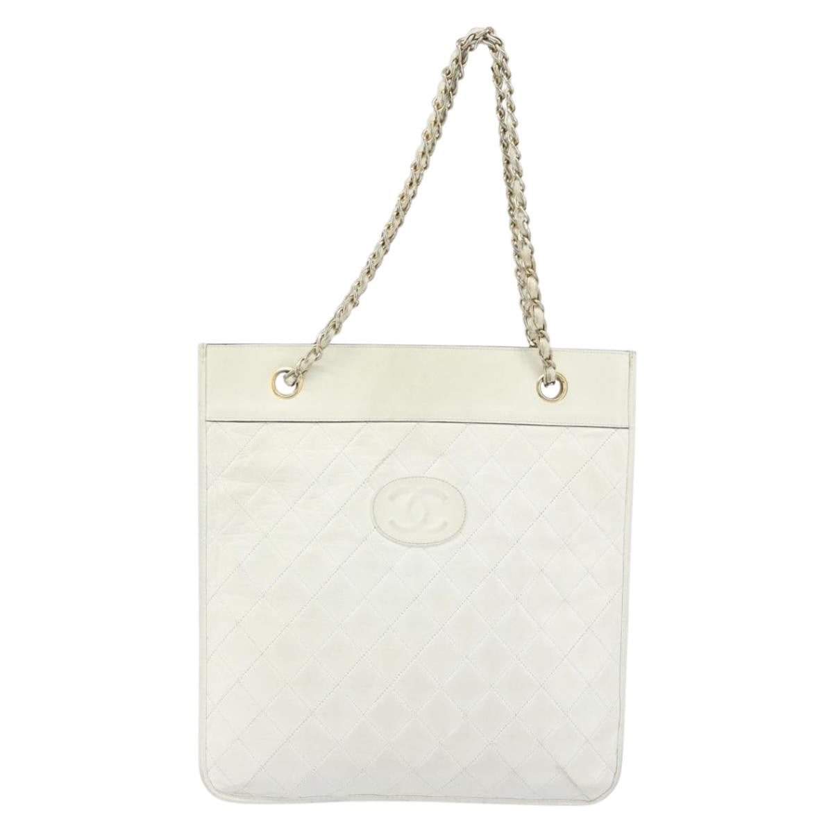 Chanel Vintage Shopper Tote Quilted Leather White Leather Tote Bag Bag