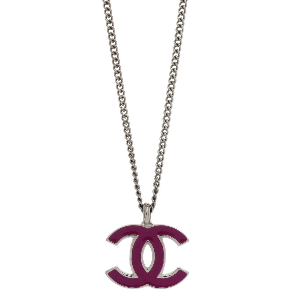 Chanel Cc Logo Pendant Necklace Metal Silver Silver_Plated Jewelry