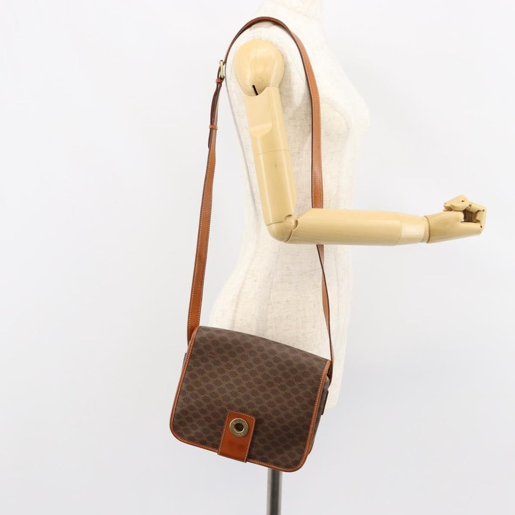 Celine Vintage Macadam Shoulder Bag Canvas And Leather Brown Canvas Shoulder Bag Bag