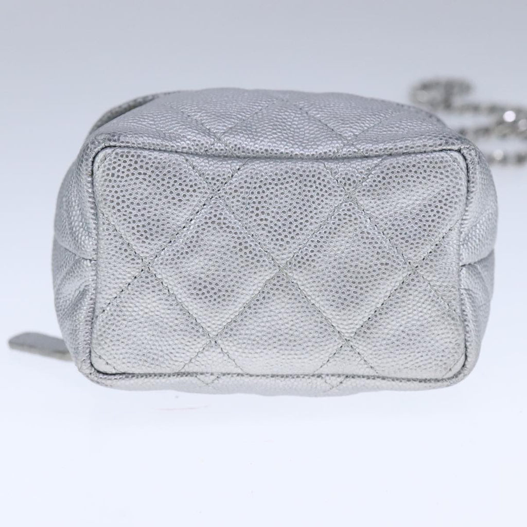 Chanel Classic Vanity Case With Chain Quilted Caviar Silver Leather Shoulder Bag Bag