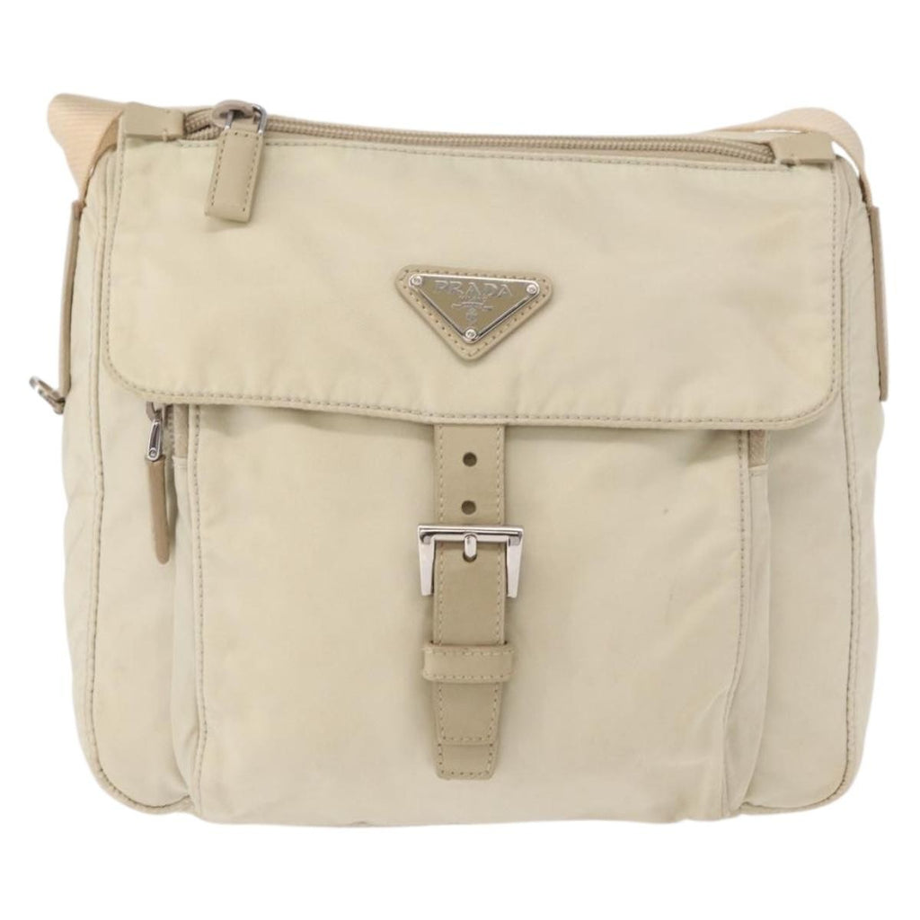 Prada Buckle Messenger Bag Tessuto Beige Nylon Shoulder Bag Bag