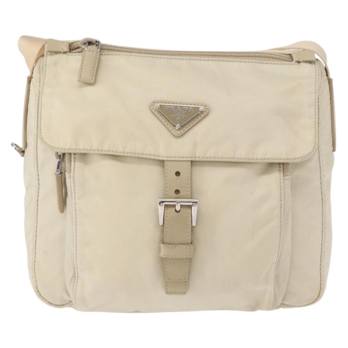 Prada Buckle Messenger Bag Tessuto Beige Nylon Shoulder Bag Bag
