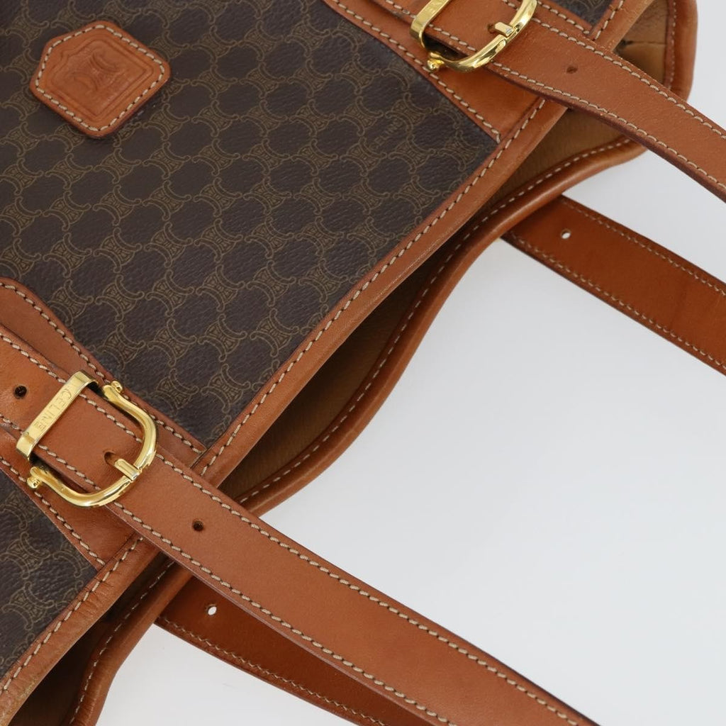 Celine Vintage Macadam Tote Bag Canvas And Leather Brown Canvas Handbag