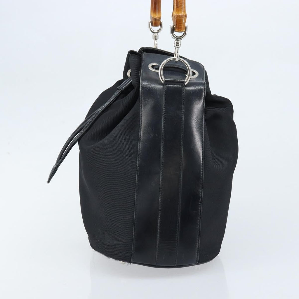 Gucci Vintage Bamboo Bucket Bag Nylon And Leather Black Nylon Handbag (Pre-Owned)