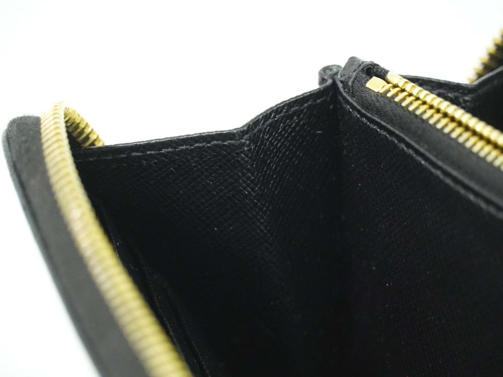 Prada Zip Around Tab Wallet Saffiano Leather Black Leather Wallets Accessory