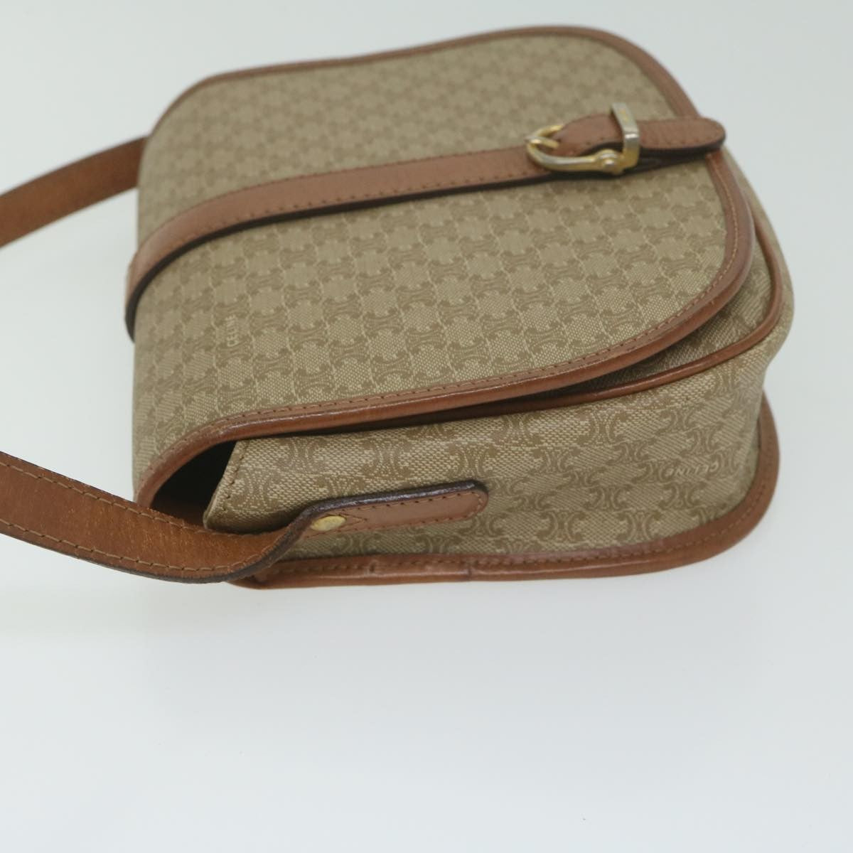 Celine Vintage Macadam Shoulder Bag Canvas And Leather Beige Canvas Shoulder Bag Bag