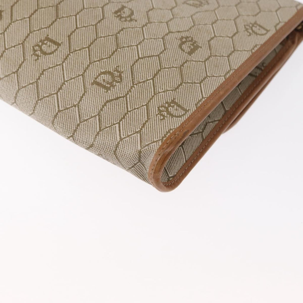 Christian Dior Vintage Honeycomb Chain Canvas Beige Canvas Shoulder Bag Bag (Pre-Owned)