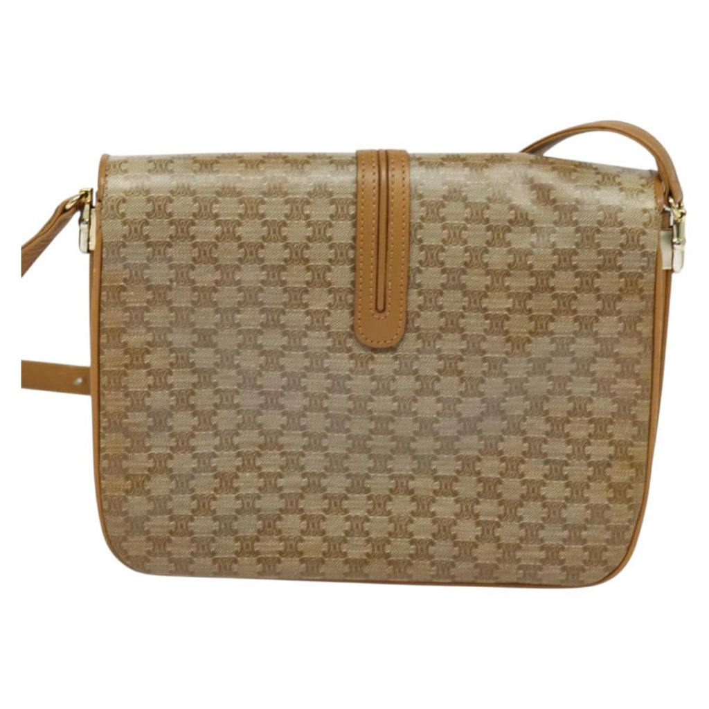 Celine Macadam Shoulder Bag Pvc Leather Beige Canvas Bag