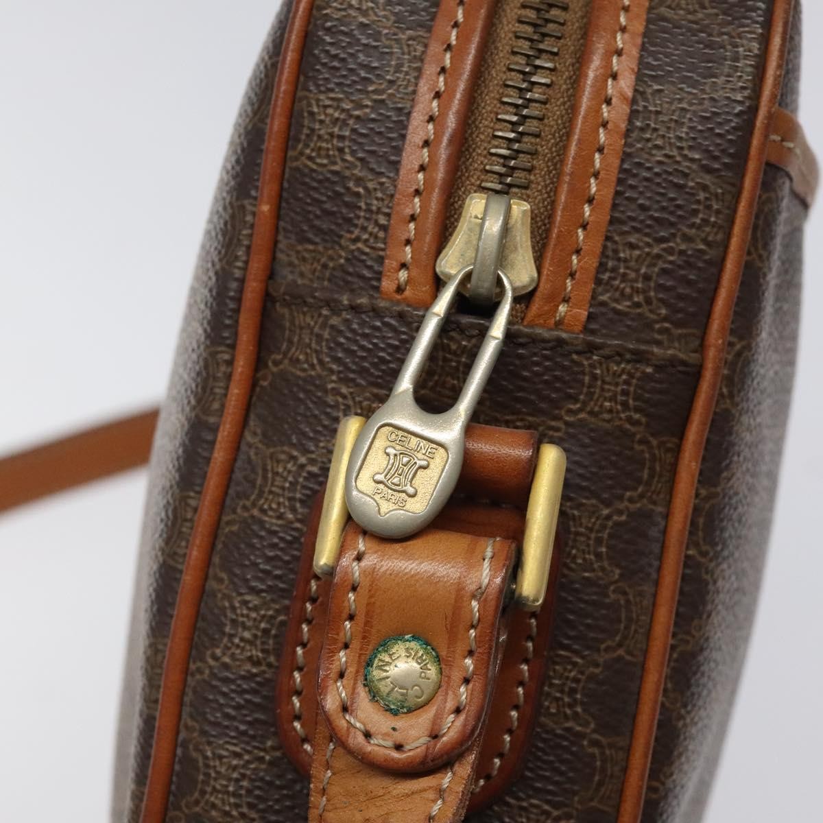 Celine Vintage Macadam Shoulder Bag Canvas And Leather Brown Canvas Shoulder Bag Bag
