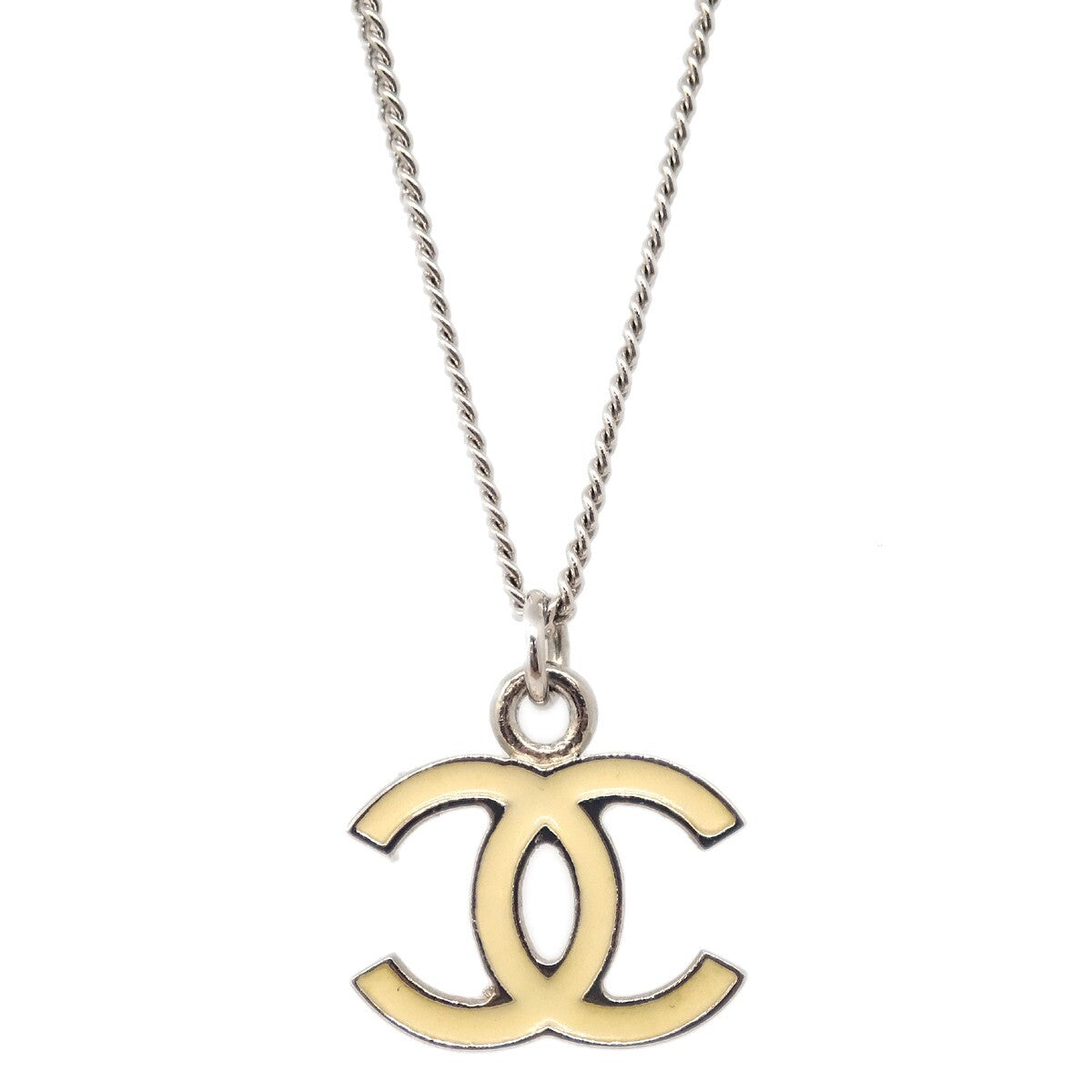 Chanel Cc Logo Pendant Necklace Metal Silver Silver_Plated Necklace Jewelry