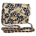 Chanel Flap Card Holder On Chain Quilted Printed Canvas Beige Nylon Shoulder Bag Bag