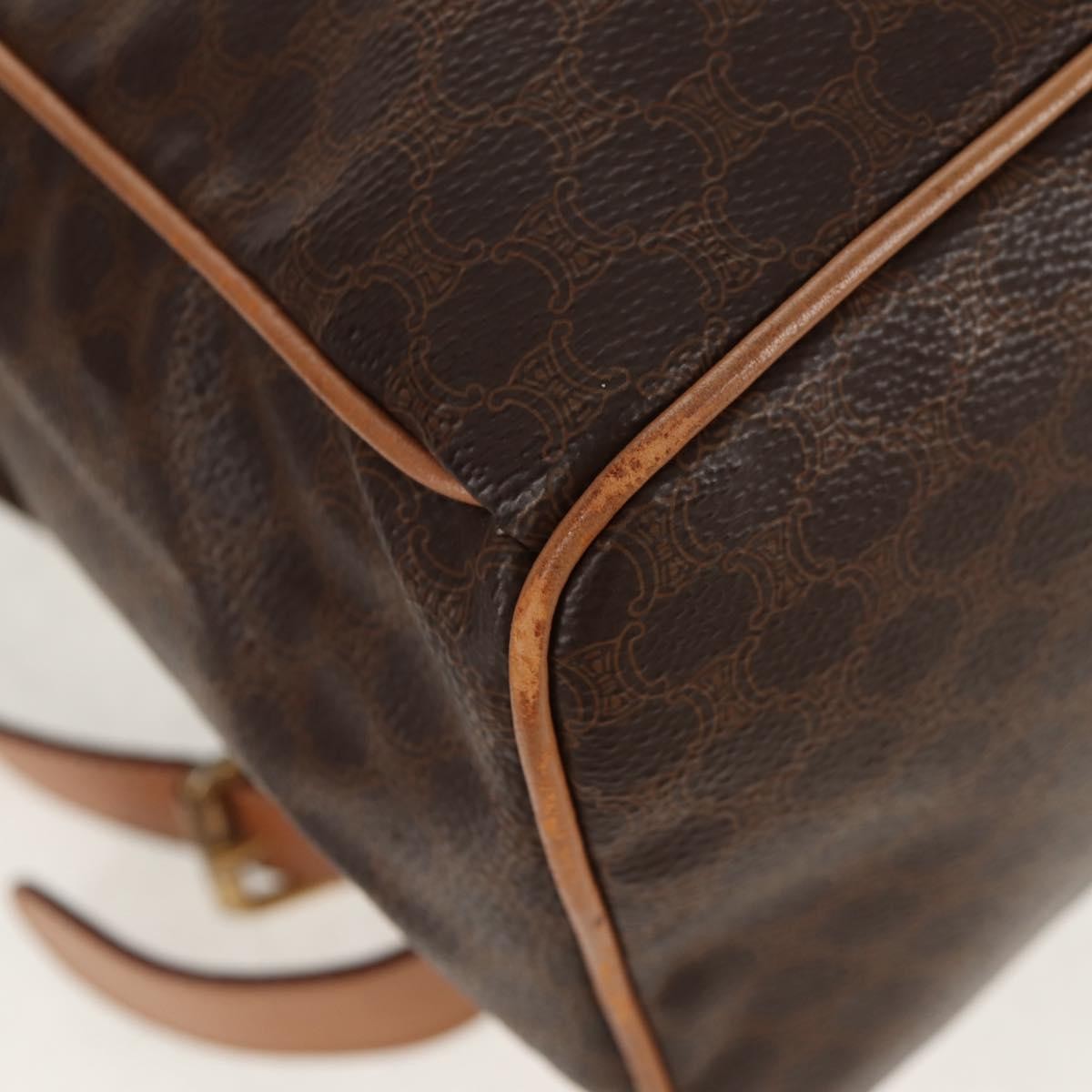 Celine Vintage Drawstring Flap Backpack Macadam Coated Canvas Brown Canvas Backpack Bag