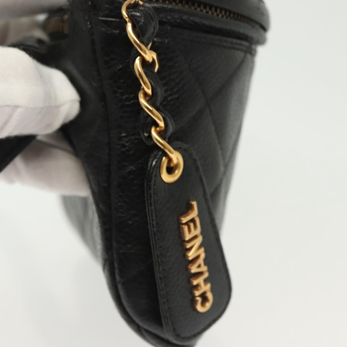 Chanel Vintage Zip Belt Bag Quilted Caviar Black Leather Clutche & Pouche Bag