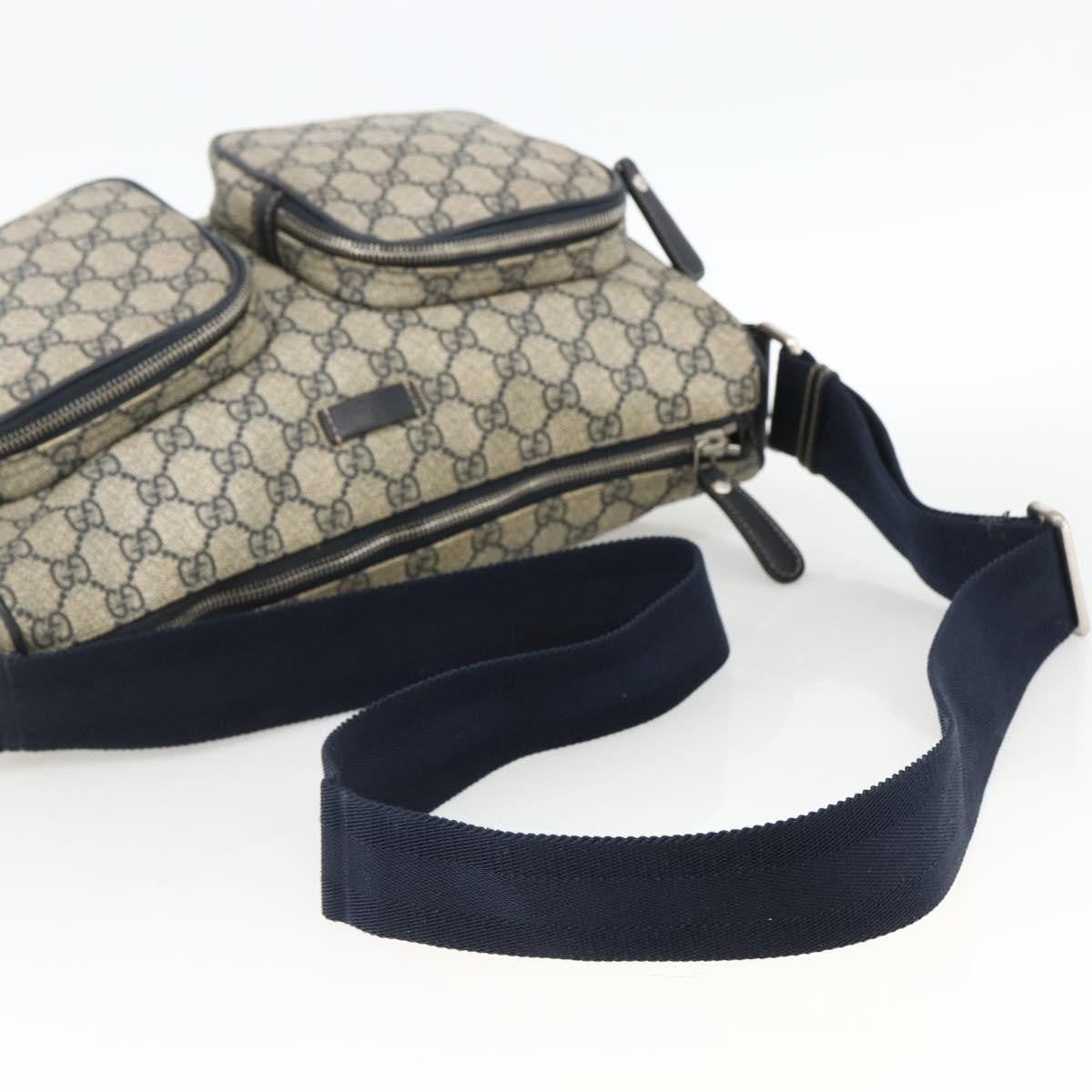 Gucci Double Pocket Messenger Bag Gg Coated Canvas Navy Canvas Shoulder Bag Bag (Pre-Owned)