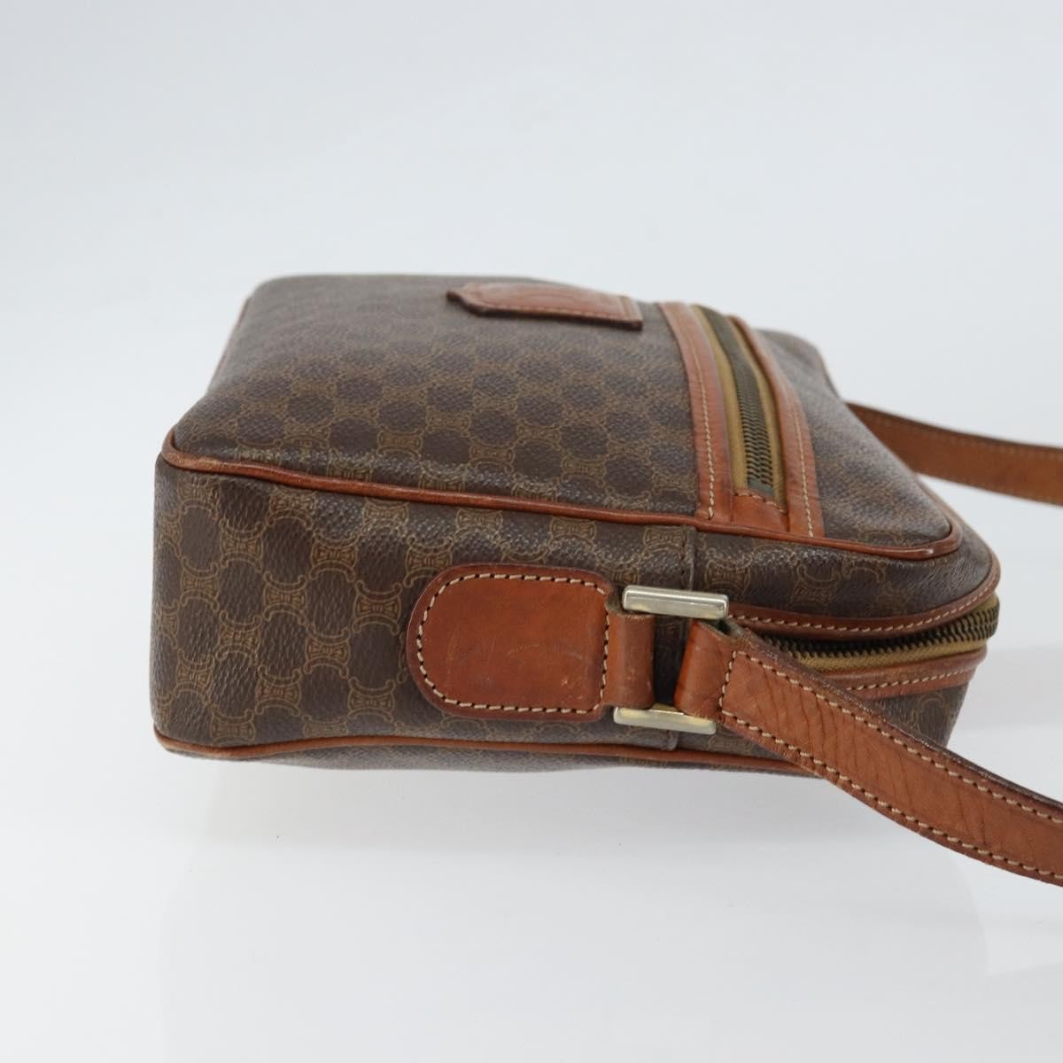 Celine Vintage Macadam Shoulder Bag Canvas And Leather Brown Canvas Shoulder Bag Bag