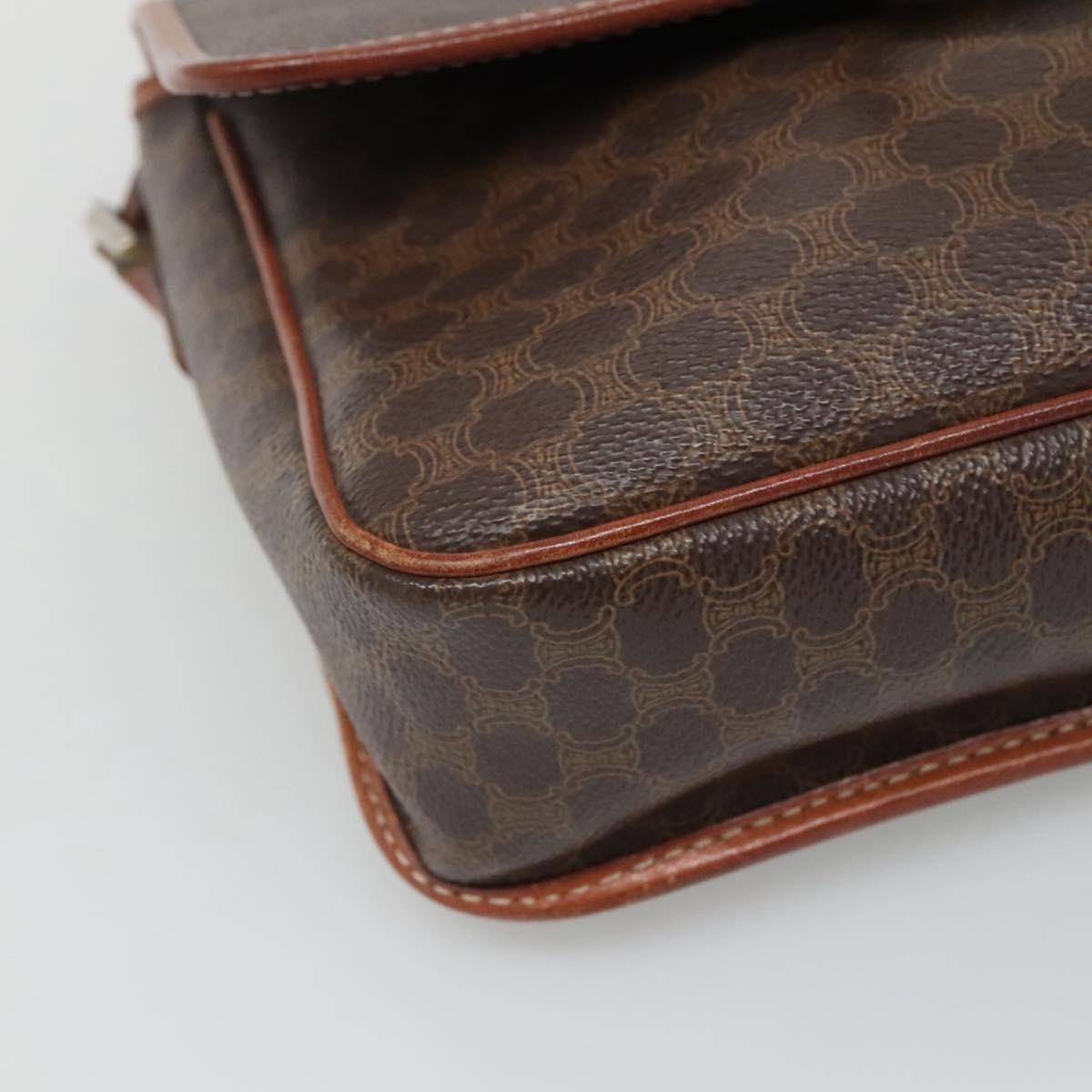 Celine Vintage Macadam Circle Logo Shoulder Bag Canvas And Leather Brown Canvas Shoulder Bag Bag