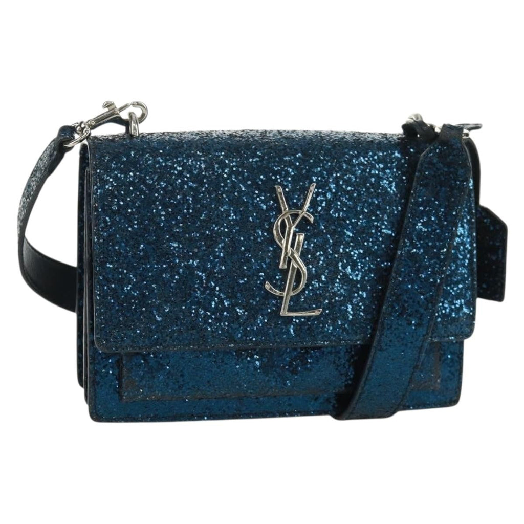 Saint Laurent Sunset Satchel Glitter Blue Leather Shoulder Bag Bag (Pre-Owned)