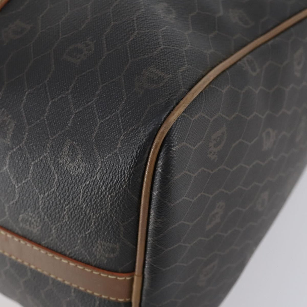 Christian Dior Vintage Honeycomb Boston Bag Canvas And Leather Black Canvas Travel Bag Bag (Pre-Owned)