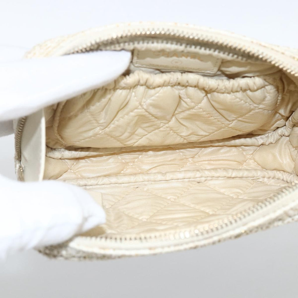 Chanel Deauville Curvy Cosmetic Pouch Tweed Gold Tweed Clutche & Pouche Bag
